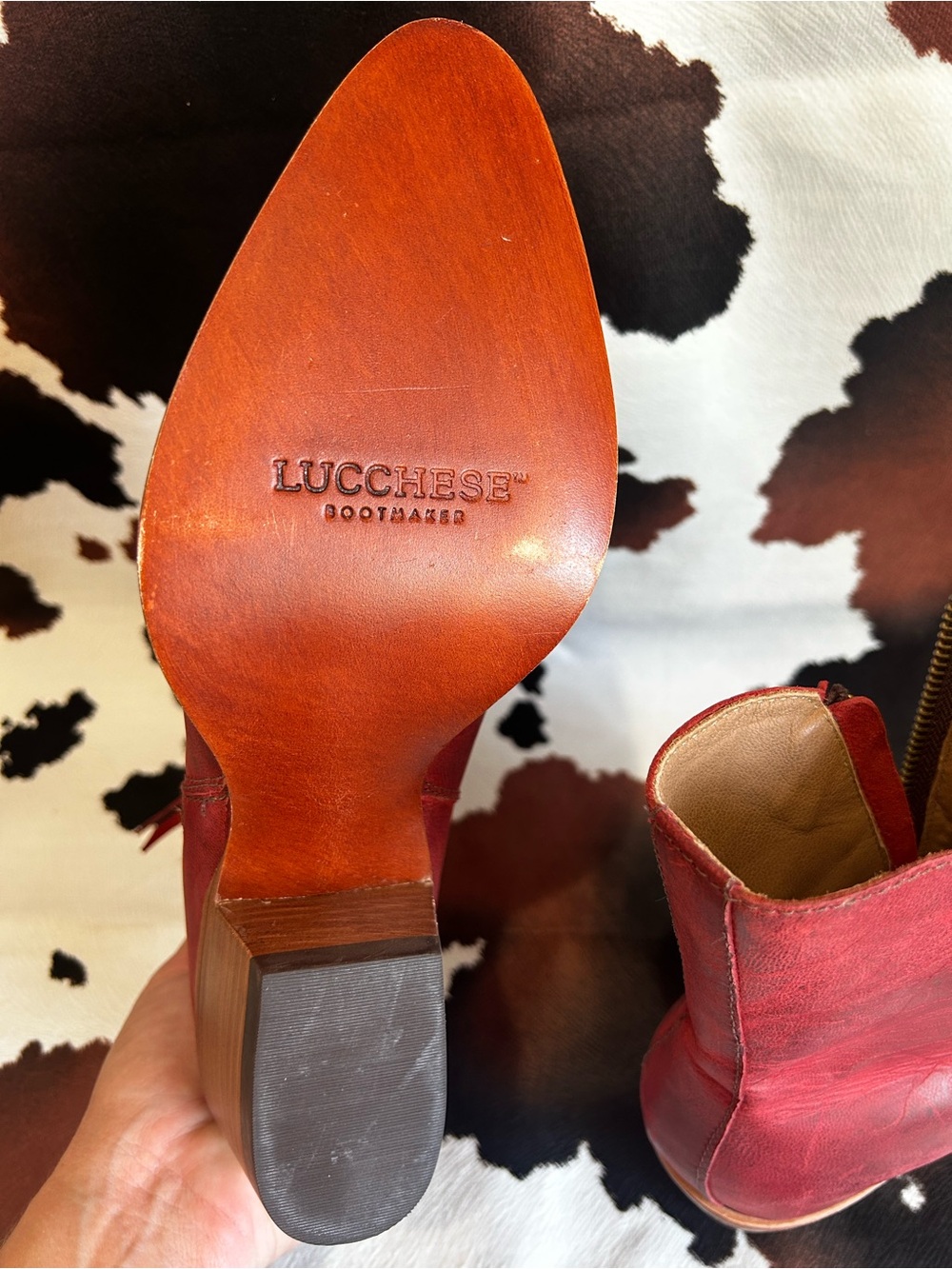 Lucchese Red Leather Cowboy Ankle Booties - Picture 3 of 7